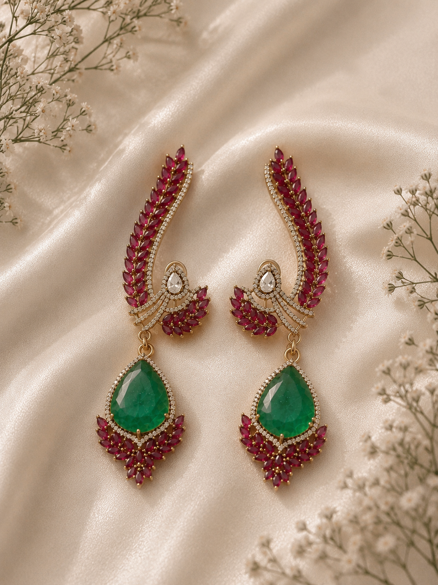 Zahra Ruby Emerald Statement Ear Cuff Earrings