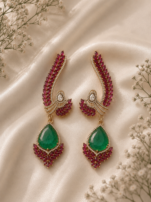 Zahra Ruby Emerald Statement Ear Cuff Earrings